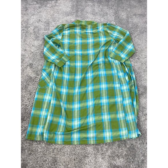 Vtg Fruit of the Loom Robe Men Medium Green Madras Plaid Permanent Press 80s 90s - Picture 2 of 9